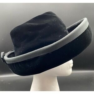 Vintage Ken Blair Black Velvet Grosgrain Ribbon Slouch‎ Brimmed Hat 1950s 1960s